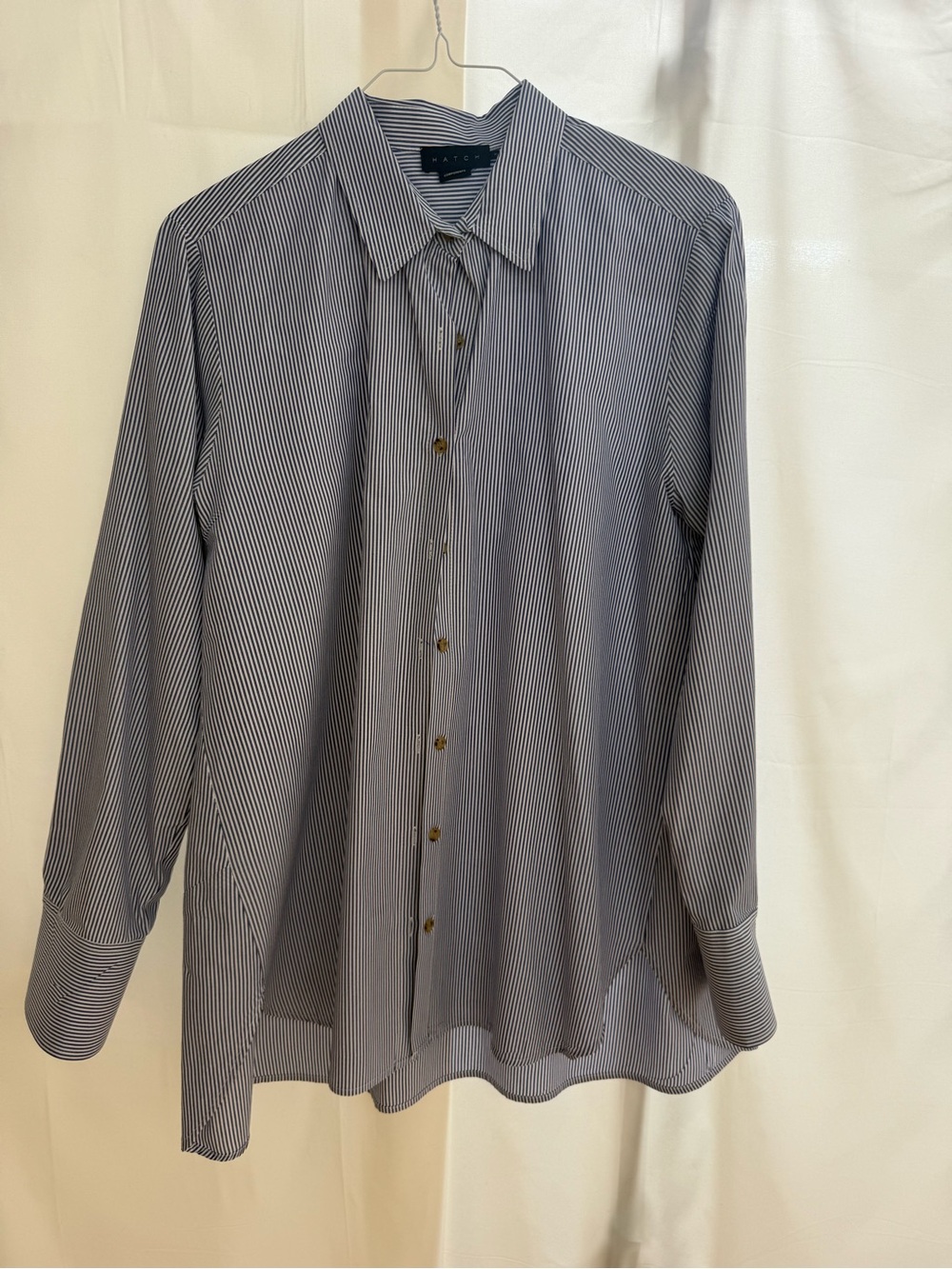 Hatch Maternity Blue and White Pinstripe Dress Shirt